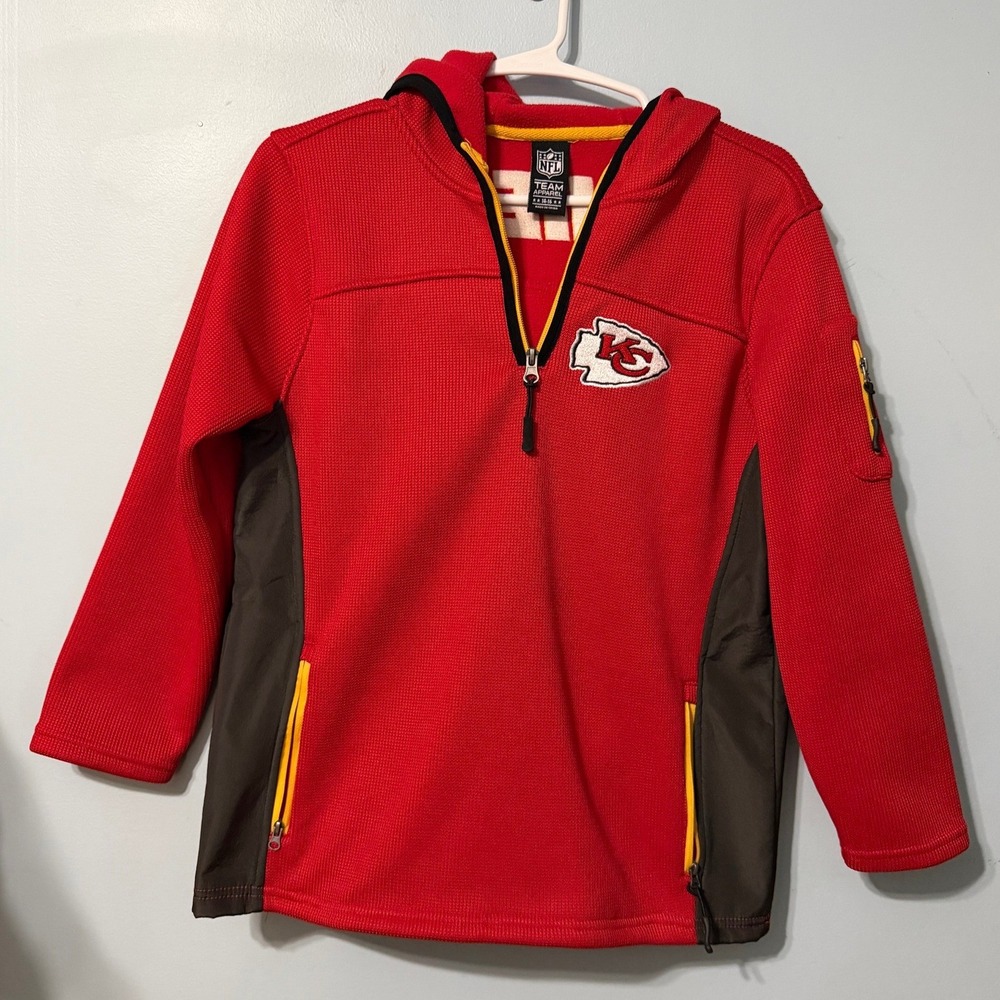 NFL Team Apparel Kansas City Chiefs Youth XL Waffle Knit Quarter Zip Hoodie 2654